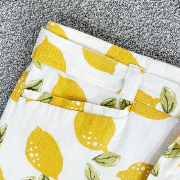 Loft Tie Waist Linen Blend Lemons Print Chino Shorts Ivory Yellow 6 Cuffed - Picture 3 of 9